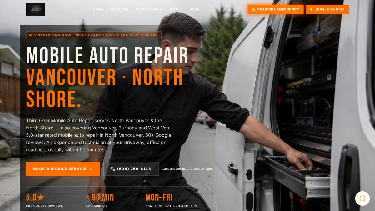 Third Gear Mobile Auto Repair homepage — website by Closer Dispatch