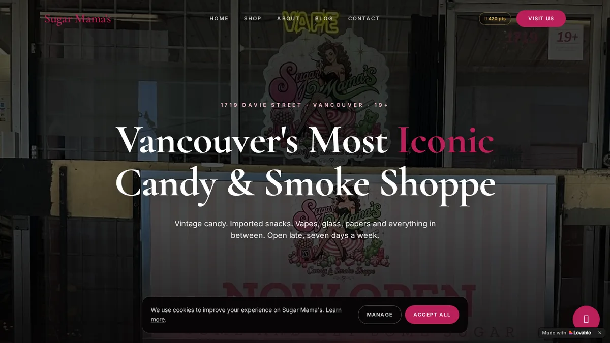 Sugar Mama's homepage — website by Closer Dispatch